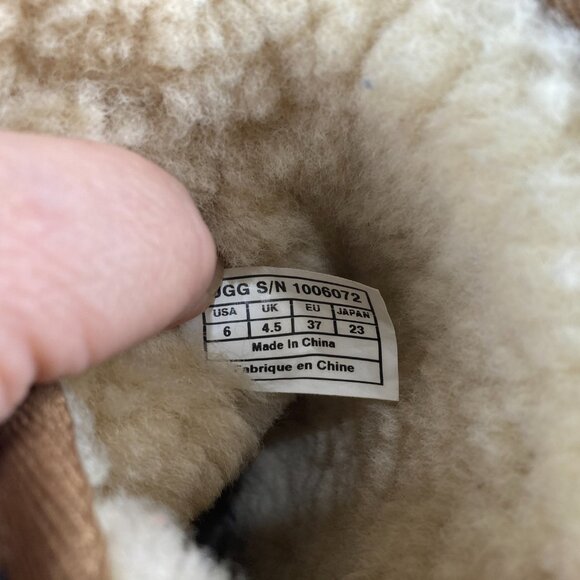 UGG Womens Sz 6 Brown Suede Leather Leopard Print Mid Calf Winter Boots - Picture 6 of 7